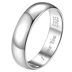 FindChic Herrenringe Silber 925 Silberringe Damen 5mm Ehering Personalisiert Verlobungsringe Partnerringe für sie und ihn Polierte Promise Ring mit Gravur Paar Modeschmuck Größe 49 von FindChic