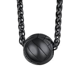 FindChic Kette für Herren Volleyball Anhänger aus Edelstahl Kettenlänge 61 cm verstellbar als Geschenk zum Geburtstag, Weihnachten, Valentinstag Schwarz von FindChic