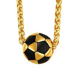 FindChic Kette für Jungs Fußball Anhänger aus Edelstahl Kettenlänge 61 cm verstellbar Gold als Geschenk zum Geburtstag, Weihnachten, Valentinstag von FindChic