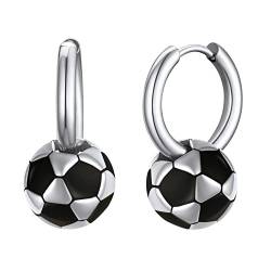 FindChic Ohrringe für Jungs mit Fußball Anhänger Creolen Damen aus Edelstahl Nickelfrei Silber als Geschenk zum Geburtstag, Weihnachten, Valentinstag von FindChic