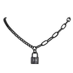 FindChic Personalisierte Kette Schloss Anhänger Edelstahl Statement Schloss Halskette Panzerkette Gliederkette mit Gravur für Jeden Tag Party von FindChic