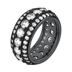 FindChic Ring Damen Schwarz Cubic Zirkonia Ring ais Kupfer Solitärring Diamant Ehering mit Stein Ewigkeitsringe Geschenk für Herren 10mm breit 59 von FindChic