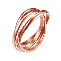 FindChic Ring Frauen 3er Fingerring Edelstahl Wickelring Dreier Ehering Modeschmuck Verlobungsring Damen Rosegold 16.5 von FindChic