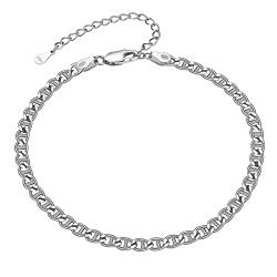 FindChic S925 Silberkette Fußkettchen 4mm breite Mariner Kette Fusskette Ankle Bracele 22+5cm Verlängerung Damen Sommerschmuck Charme Knöchel Geschenk von FindChic