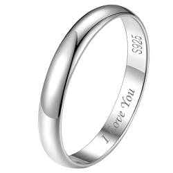 FindChic Silberringe Damen 925 schlicht Herrenring mit Gravur 3mm glatt Partnerringe für sie und ihn Ehering Couple Statement Fingerring Trauringe Verlobungsring Personalisiertes Geschenke Größe 62 von FindChic