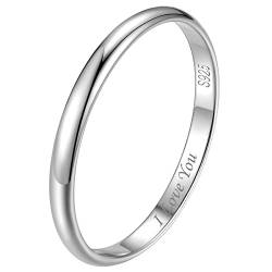 FindChic Silberringe Damen Silber 925 Partnerringe für sie und ihn 2mm Verlobungsring Herren Schlicht mit Gravur glatt Eheringe Poliert Trauring größe 52 Personalisiertes Geschenke für paare von FindChic