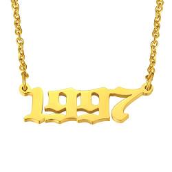 FindChic goldene Halskette mit Geburtsjahr 1997 Anhänger Damen Herren Nummer Jahrszahl Anhänger Kette für Valentinstag Geburtstag von FindChic