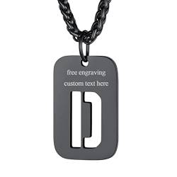 FindChic schwarz Militärischen Erkennungsmarke Alphabet D Halskette Armee Stil Dog Tag Anhänger mit Gravur für Herren männer von FindChic