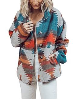 FindThy Damen Jacke mit Azteken-Druck, Retro-Revers mit Knöpfen und Taschen, 01 Orange, XL von FindThy
