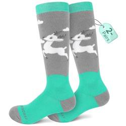 Findway 2 Paar Skisocken Kinder, Winter Snowboarding Atmungsaktive Thermosocken mit Über die Wade Design/Anti-Rutsch-Bündchen für Mädchen/Jungen für Outdoor-Sportarten von Findway