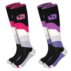 Findway 2 Paar Unisex Skisocken Merino Wolle, Thermische Socken Herren Damen Skistrumpf für Wintersport, Snowboard Atmungsaktive Socken, Rosa,Violett Warm Outdoorsocken,L von Findway