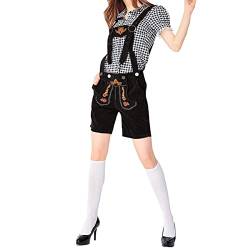 Oktoberfest Damen Outfit Dirndl-Komplettsets Damen Kariert Trachtenbluse + Trachtenhose mit Trägern Tracht, Bierfest, BavarianDeutsches Set Kostüm-Outfits für Erwachsene (BK4-a, M) von Finetyu