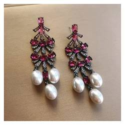 Boucles d'oreilles Perle Rouge Longue Boucle d'oreille Vintage Gland pour Femmes Bijoux à Goujon d'oreille (Couleur: 01) (1 b) von Finoti