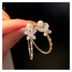 Boucles d'oreilles créoles en perles de cristal doré pour femme, bijoux en argent, aiguille en zircon brillant, cadeau, bijoux à tige (couleur de la gemme : cristal papillon) (K Butterfly Crystal) von Finoti