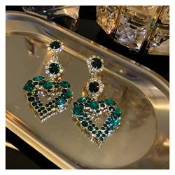 Boucles d'oreilles en forme de cœur en cristal vert pour femme - Boucles d'oreilles longues pendantes en strass - Bijoux de fête (couleur : rose) (vert b) von Finoti