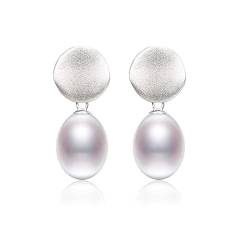 Boucles d'oreilles rondes en argent sterling 925 givré pour femmes, bijoux avec perles naturelles, clou d'oreille von Finoti