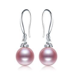 Boucles d'oreilles rondes en perles d'eau douce violet clair en argent S925, cadeau pour filles, deux bijoux disponibles (couleur : A, taille : 9-9,5 mm) (B 7b8 mm) von Finoti
