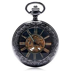 Finoti Herren-Taschenuhr, römisches schwarzes Muster, Glasgehäuse, mechanische Taschenuhr mit Anhänger, Geschenke für Männer, Taschenuhr-Wanduhr von Finoti