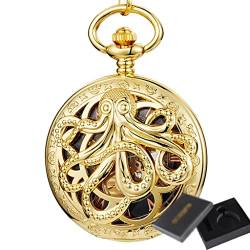 Gold Octopus Mechanische Taschenuhr Steamhand-Wind Flip Clock Fob Watch mit Cfür Herren Damen Kollektion/B von Finoti