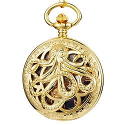 Gold Octopus Mechanische Taschenuhr Steamhand-Wind Flip Clock Fob Watch mit Cfür Herren Damen Kollektion/B von Finoti