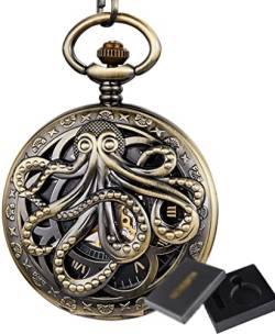 Octopus Mechanische Taschenuhr Steampunk Handaufzug Flip Clock Taschenuhr mit Kette für Herren Damen Kollektion von Finoti