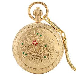 Relief Goldene Taschenuhr Automatische Mechanische Bewegung Männliche Arabische Ziffer Zifferblatt Legierung Kette Frauen Dicke Kette Anhänger von Finoti