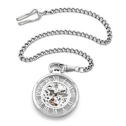 Taschenuhr, Silber-weiße mechanische Taschenuhr, modische Hohle High-End-Wandtafel, Retro-Abdeckung, mechanische Taschenuhr für Männer und Frauen von Finoti