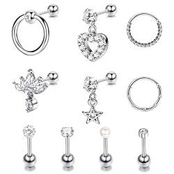 Finrezio 10 Stück 16G Edelstahl Piercing Stecker Knorpel Creolen für Damen Labret Piercing Daith Flache Kugel Zurück Ohrringe Tragus Helix Daith Ohrringe Piercing Schmuck von Finrezio