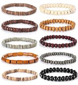 Finrezio 10 Stück Tibetisches Armband für Herren Männer Mala Buddhistisches Holz Perlen Armband B von Finrezio
