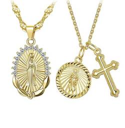 Finrezio 2 Stück vergoldet Jungfrau Maria Kreuz Halskette für Frauen Mädchen CZ Vintage katholische religiöse christliche Halskette von Finrezio