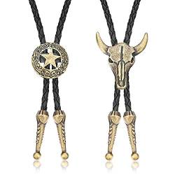 Finrezio 2 Stücke Bolotie für Männer Frauen Unisex Halskette Leder Kette Western Cowboy Lange Anhänger Halskette Bolo Tie Bronzen von Finrezio
