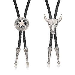Finrezio 2 Stücke Bolotie für Männer Frauen Unisex Halskette Leder Kette Western Cowboy Lange Anhänger Halskette Bolo Tie Silbrig von Finrezio