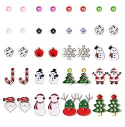 Finrezio 20 Paare Mehrere Weihnachten Ohrstecker Set Für Frauen Mädchen Perle Weihnachtsmann Schneemann Weihnachtsbaum Schneeflocke Schmuck Rot-Grün-Stil von Finrezio