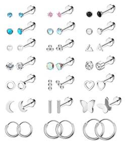 Finrezio 21 Paar Edelstahl Ohrstecker für Damen Herren Tragus Helix Knorpel Ohrringe Winzige Ohrstecker Gold Flache Rückseite Ohrringe Schmetterling Herz Piercing Ohrstecker Ohrringe Piercing Schmuck von Finrezio