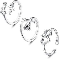 Finrezio 3 Stücke 925 Sterling Silber Offene Verstellbare Ringe für Damen Mädchen Zehengelenkringe Schwanzringe Set Stapelbar Kreuz Pfeil Herz Mond & Stern Hypoallergen Zehenringe Fußschmuck von Finrezio