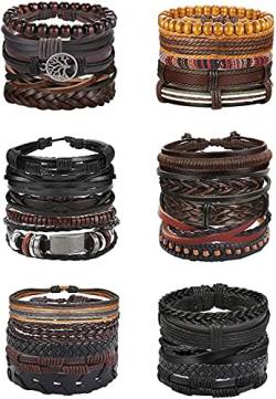 Finrezio 30 geflochtene Lederarmbänder für Herren und Frauen, Wickel-Holzperlen, Armband, gewebt, ethnisch, Tribal-Seil-Armbänder, Armband-Set, verstellbar von Finrezio