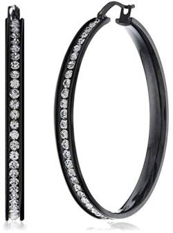 Finrezio 316 Edelstahl Schwarz Hoop Ohrringe Glänzender Zirkon Creolen Geeignet Für Bankette 35-55mm Rund Basic Ohrringe für Damen Creolen Groß von Finrezio