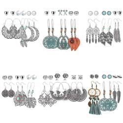 Finrezio 36 Paar Boho Ohrringe Set für Frauen Mädchen Bohemian Vintage Hohle Wassertropfen Aussage Herz Perle Feder Mond Ohrringe Schmuck für Geschenke von Finrezio