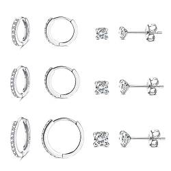 Finrezio 6 Paar 14K Vergoldete 925 Silber Creolen Ohrringe Set für Damen mit Zirkonia Klein Hypoallergen Huggies Schlafen Creolen Ohrstecker für Damen Männer Mädchen von Finrezio