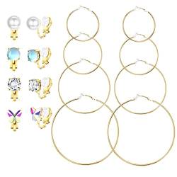 Finrezio 8 Paar Silber Gold Ohrclips Set für Frauen Mädchen Nicht Durchbohrt Klips Clip Zirkonia Ohrstecker Faux Perle Hypoallergen Creolen Set von Finrezio