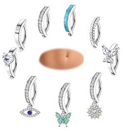 Finrezio 9 Stück 14G Clicker Bauchnabelpiercing Ring Chirurgenstahl für Damen Click Navel Gebogener Bauchnabelpiercing CZ Schmetterling Bauchring Piercing Schmuck von Finrezio