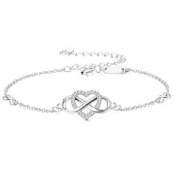 Finrezio 925 Sterling Silber Infinity Herz Armband für Damen Verstellbares Zirkonia Bettelarmband für Muttertag Schmuck zum Valentinstag von Finrezio