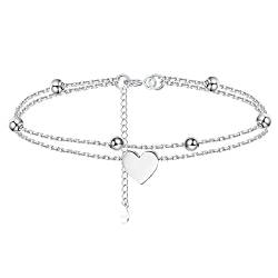 Finrezio 925 Sterling Silver Layered Ankle Bracelet for Women Butterfly Heart Beaded Chain Anklet Adjustable Double Layer Beach Foot Jewelry Summer Anklet von Finrezio
