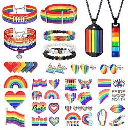 Finrezio LGBTQ Accessories LGBT Pride Armband für Herren Damen Pride Halsketten Pride Pins Regenbogen Armband Regenbogen Ohrringe Aufkleber Pride Lesben Gay Pride Schmuck LGBTQ Accessoires von Finrezio