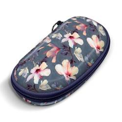 Fintie Hardcase Brillenetui - Reißverschluss Hartschale Sonnenbrillen Etui mit Karabiner - Brillenhülle für Damen Herren große Brillen und Sonnenbrille, Blooming Hibiscus von Fintie