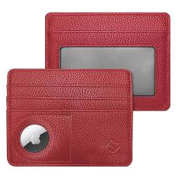 Fintie Schlanke, minimalistische Fronttasche mit integriertem Etui für AirTag, RFID-blockierendes Kreditkartenetui, Kartenhüllen mit Ausweisfenster für Männer und Frauen, rot (poppy red), Modern von Fintie