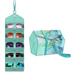 Fintie Sonnenbrillen-Organizer, Reiseetui, 5 Fächer, faltbarer Brillenhalter, Box für Brillen, Z-Emeragd-Marmor, Small von Fintie