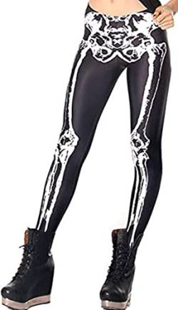 Fioeyr Damen Leggings mit Stretch-Druck, volle Länge, elastische Leggings, Strumpfhose, Workout, Fitnessstudio, Yoga, dehnbare Hose, Klassisches Skelett, One size von Fioeyr