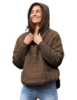 Fiona Jolin Damen Gesteppter Pullover Puffer Jacke Leichte Oversized Hoodie Warme Wintermäntel Oberbekleidung, Khaki, S von Fiona Jolin