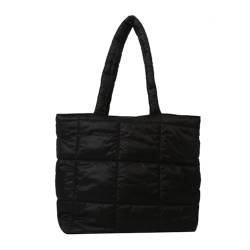 Fiorky Frauen Gepolsterte Umhängetasche Leichte Puffy Satchel Bag Große Kapazität Puffer Achseltasche Gesteppte Einkaufstasche, Schwarz , 220.00x210.00x60.00mm/8.66x8.27x2.36inch von Fiorky